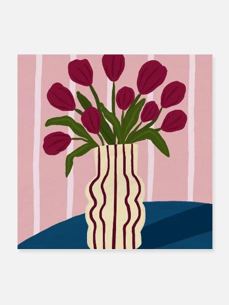 Tulpenstrauß in gestreifter Vase - Poster 20x20 cm - Weiß