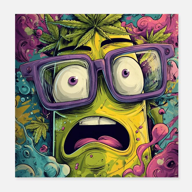 Psychedelische Ananas mit Brille Poster 20x20 cm