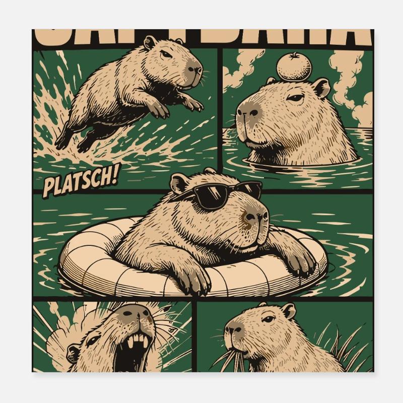 Comic Capybara Action Style Poster 20x20 cm