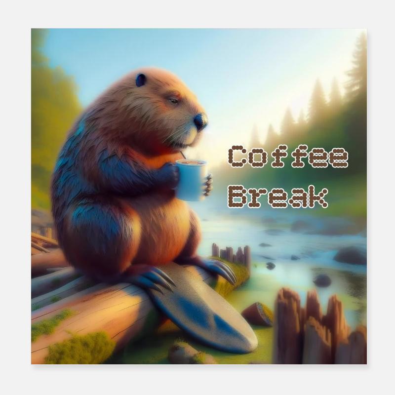 Pause-café castor Poster 20 x 20 cm