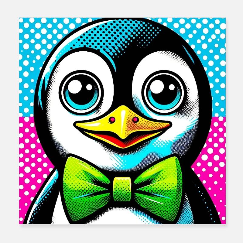 Pingouin avec noeud papillon Pop Art Poster 20 x 20 cm