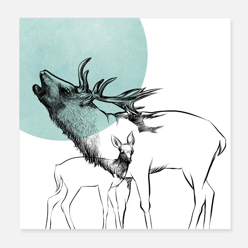 cerf - Poster 20 x 20 cm - blanc