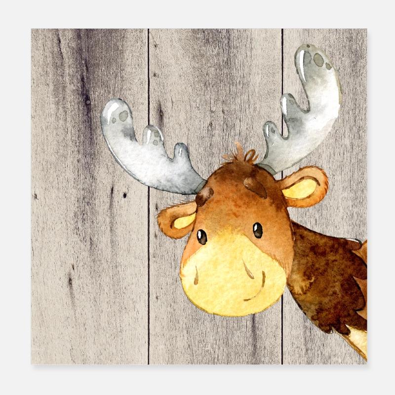 Amis des animaux dans la forêt - Petit orignal Poster 20 x 20 cm