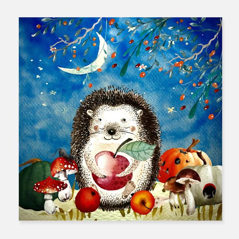 Tierfreunde im Wald - Kleiner Igel im Herbst Poster 20x20 cm