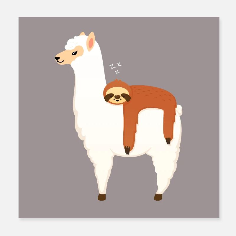 Sloth Sleeping On Llama Poster 8" x 8" (20x20 cm)