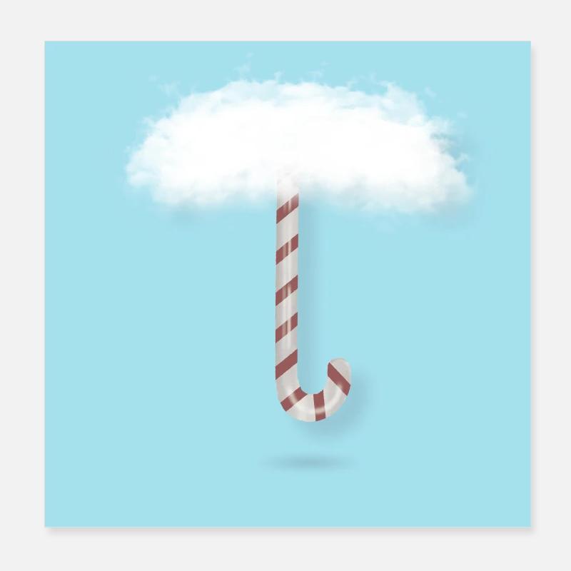 Canne de Noël avec des nuages Poster 20 x 20 cm