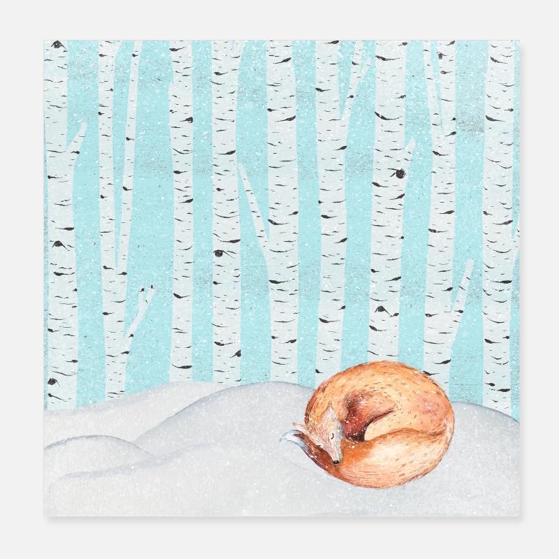 Sleeping fox in the winter forest Poster 8" x 8" (20x20 cm)