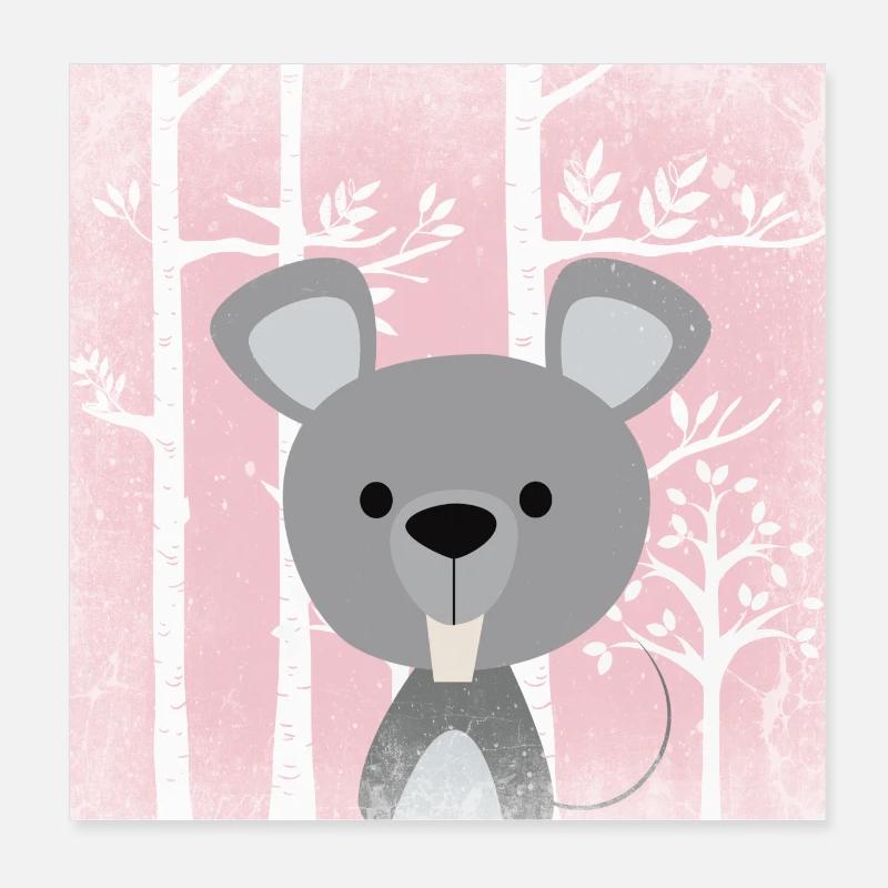 Wald Freunde im Rosa Märchenwald - Die süße Maus - Poster 20x20 cm - Weiß