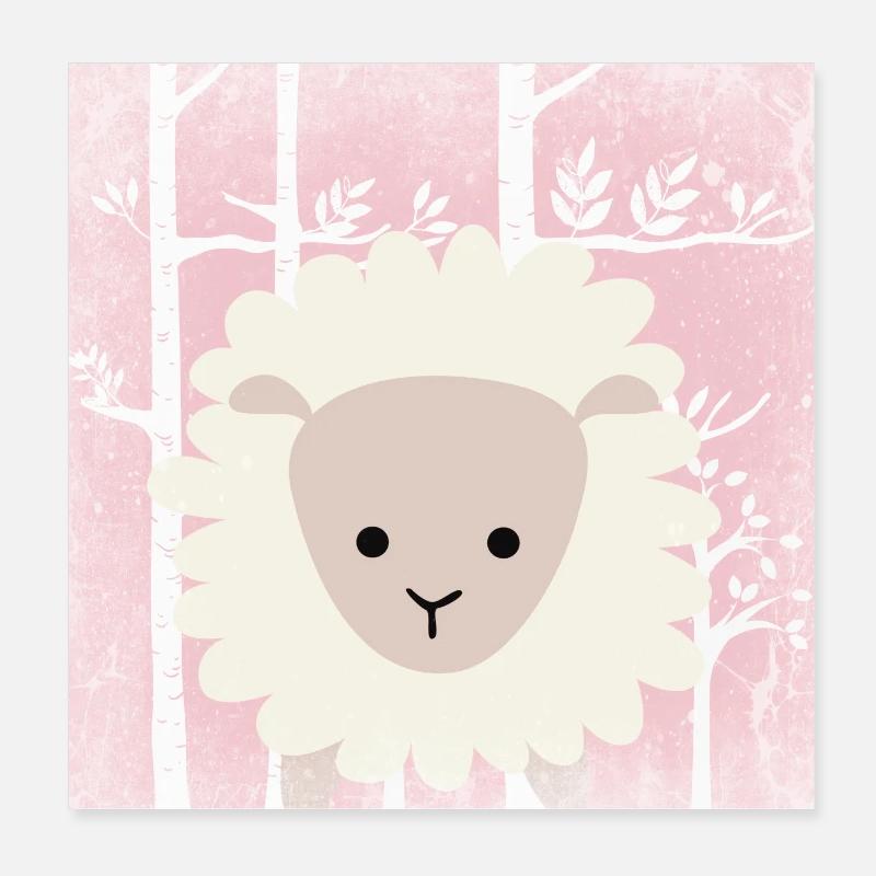 Freunde im Rosa Märchenwald - Das zauberhafte Lamm Poster 20x20 cm