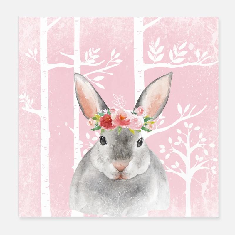 Wald Freunde im Rosa Märchenwald - Der Hase Poster 20x20 cm