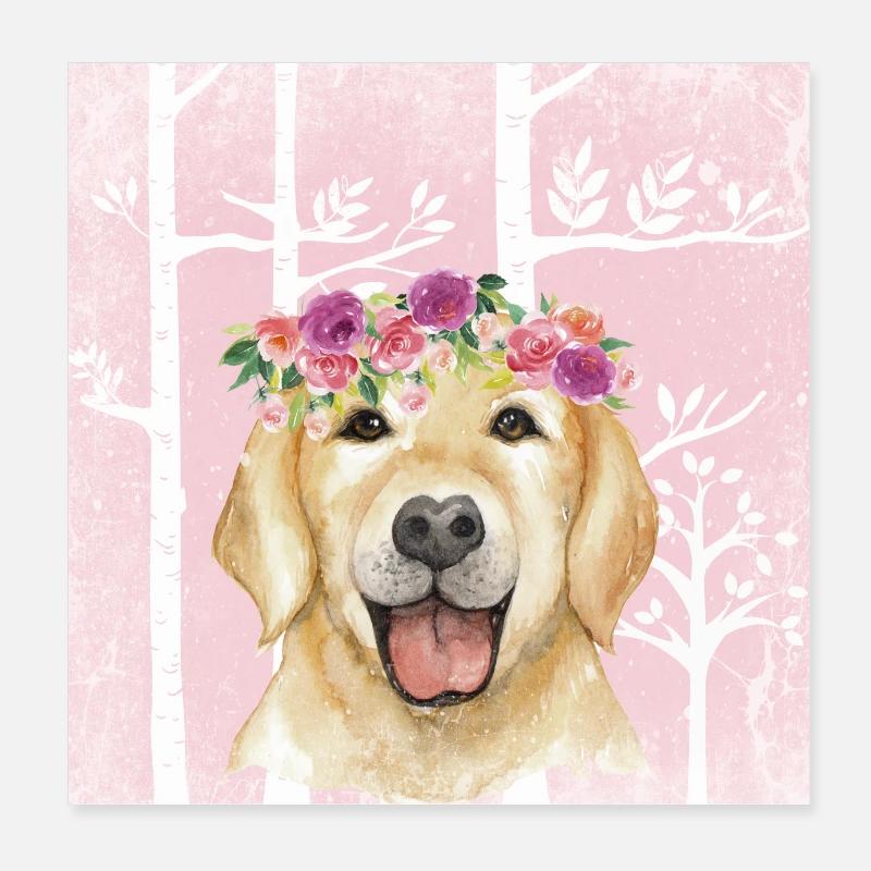 Wald Freunde im Rosa Märchenwald - Der treue Hund Poster 20x20 cm