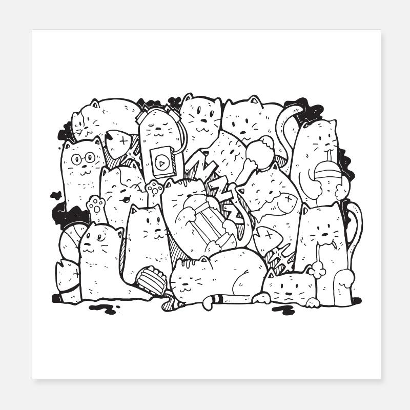 Doodle de chat mignon Poster 20 x 20 cm