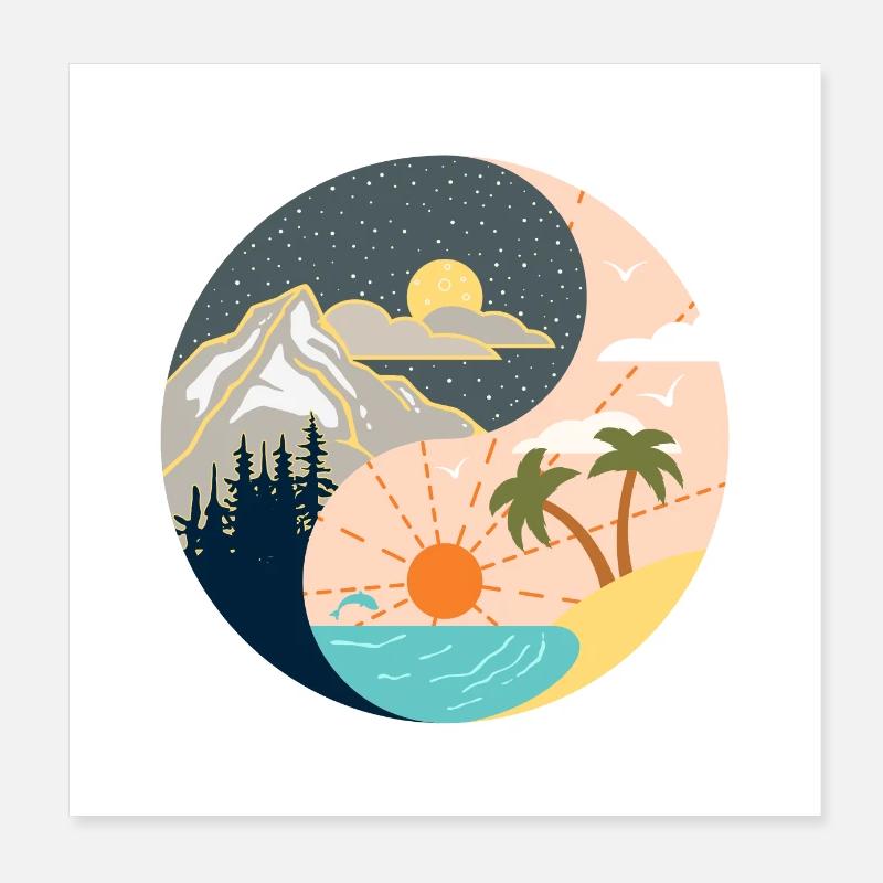 Ying Yang - mountains - beach Poster 8" x 8" (20x20 cm)