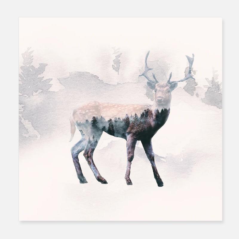 Hirsch Wald - Poster 20x20 cm - Weiß