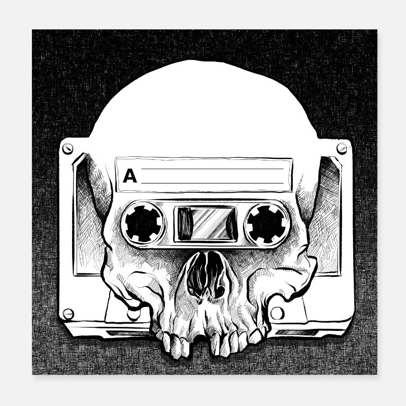 Retro Audio Skull Poster 20x20 cm
