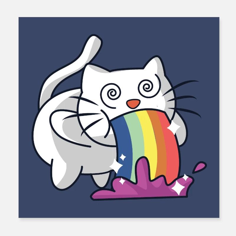 White cat pukes rainbow Poster 8" x 8" (20x20 cm)