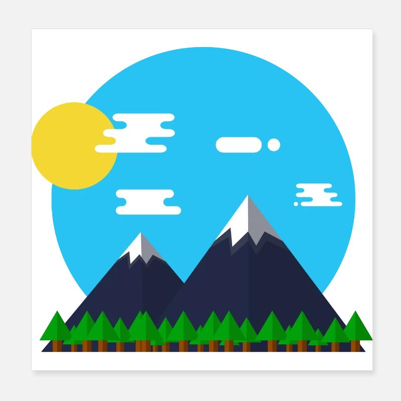 Flat Design Outdoor Mountain Forrest Park Geschenk Poster 20x20 cm
