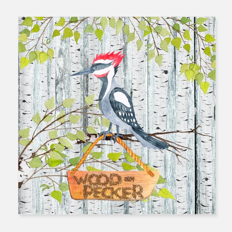 Animaux amis dans la forêt - Le petit pic Poster 20 x 20 cm