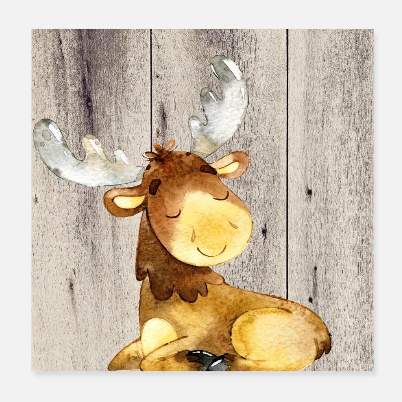 Tierfreunde im Wald - Der kleine Hirsch - Poster 20x20 cm - Weiß