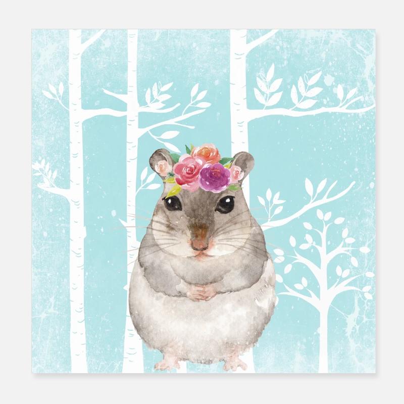 Wald Freunde im Blauen Märchenwald - Der Hamster Poster 20x20 cm