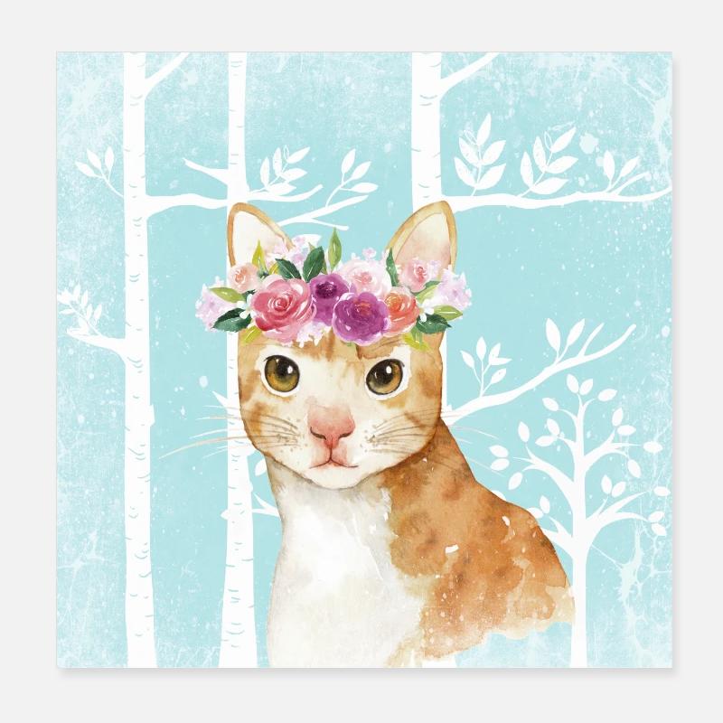 Amis de la forêt dans la forêt bleue de conte de fées - Le chat Poster 20 x 20 cm