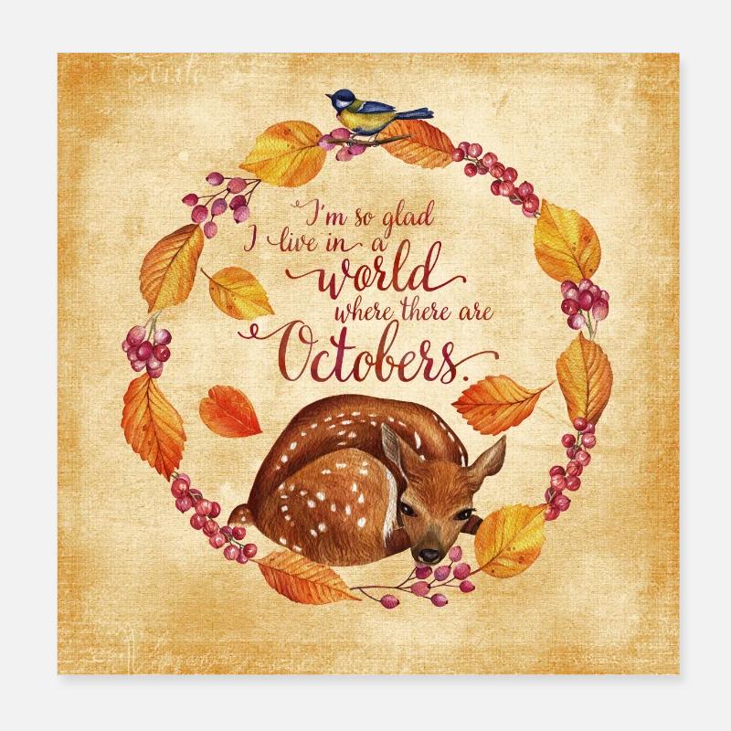 Amis d'Automne - Octobre - Faon Poster 20 x 20 cm