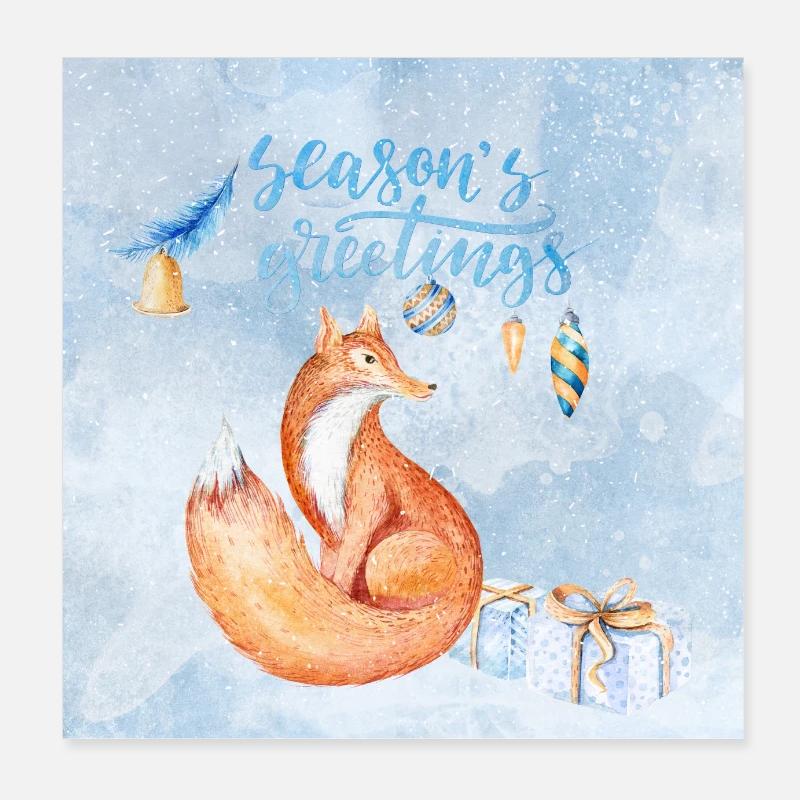 Weihnachtsgrüße - Fuchs - Poster 20x20 cm - Weiß