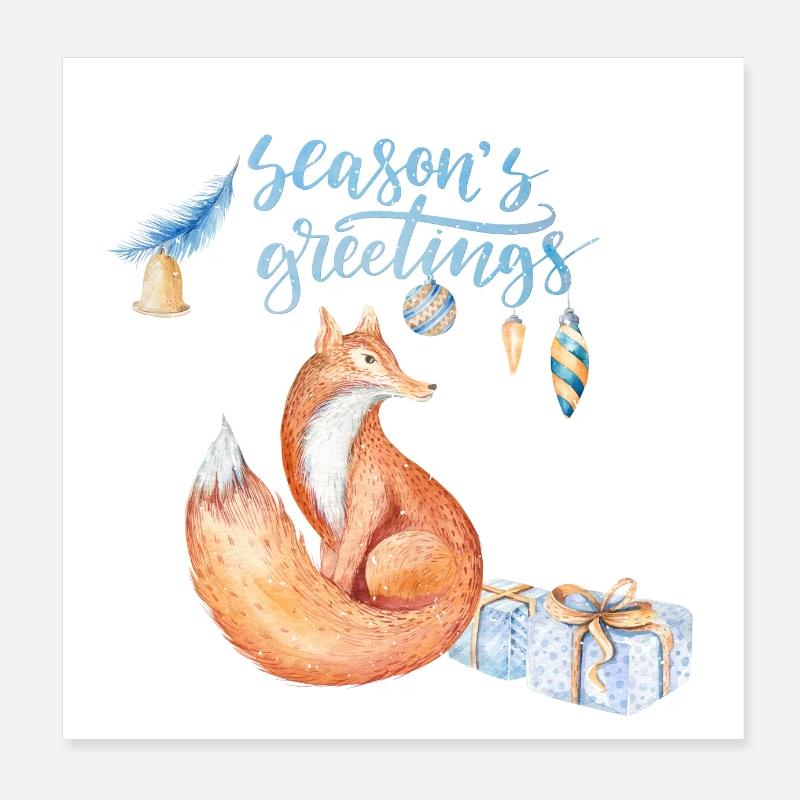 Weihnachtsgrüße - Fuchs - Poster 20x20 cm - Weiß