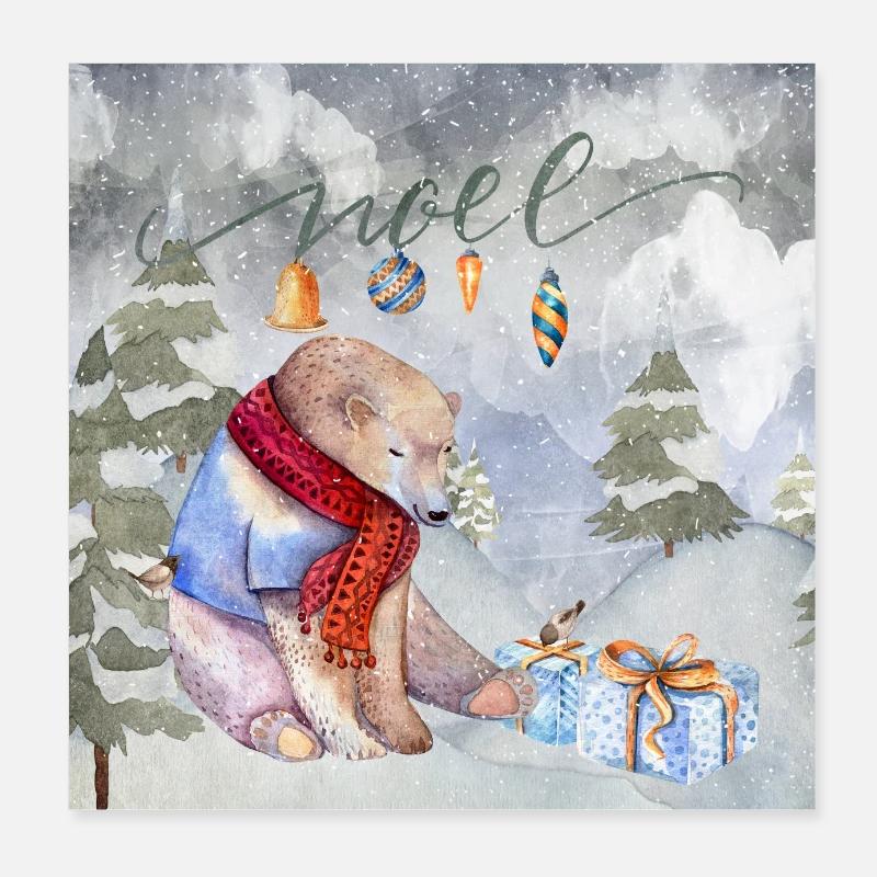 Weihnachtsgrüße - gemütlicher Eisbär Poster 20x20 cm