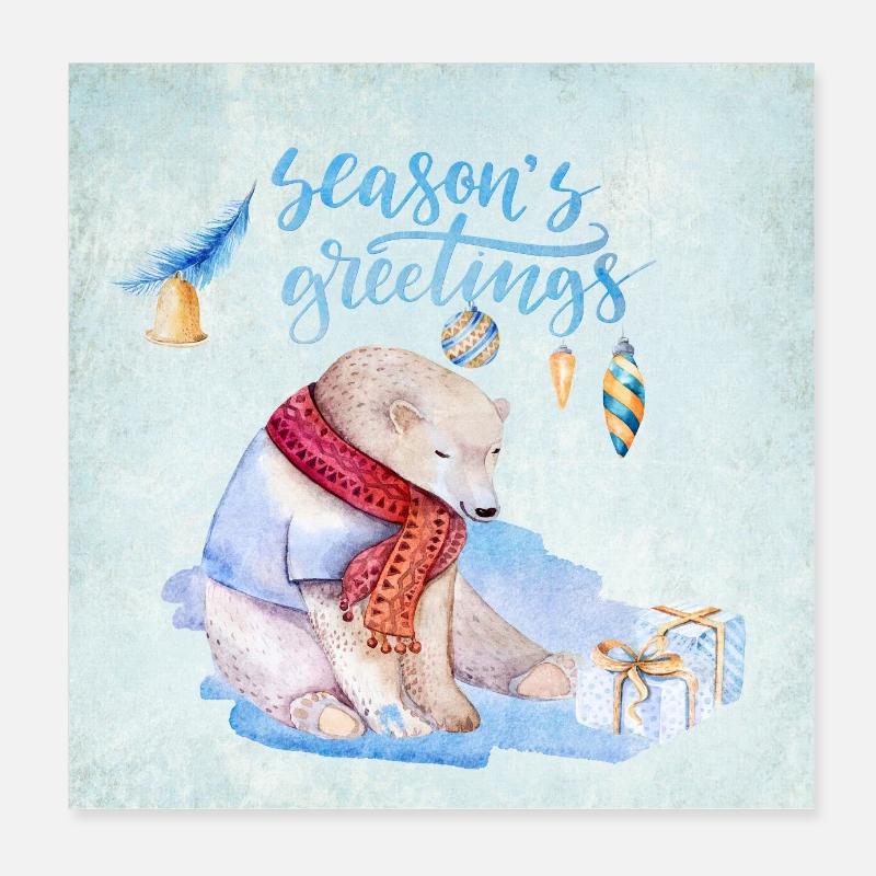 Weihnachtsgrüße - gemütlicher Eisbär Poster 20x20 cm