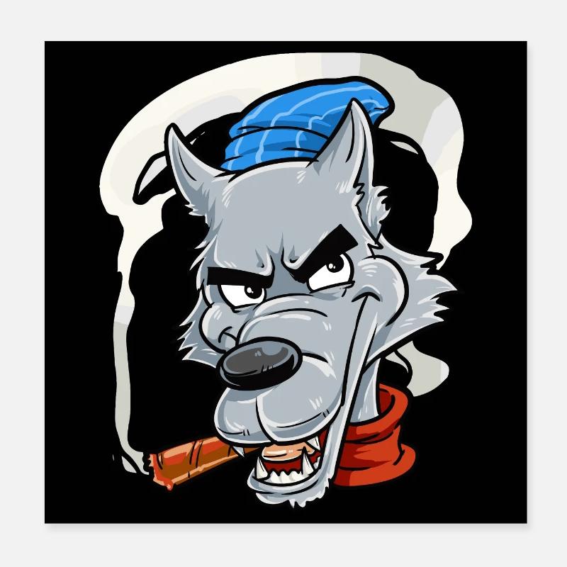 Rauchender Wolf Poster 20x20 cm