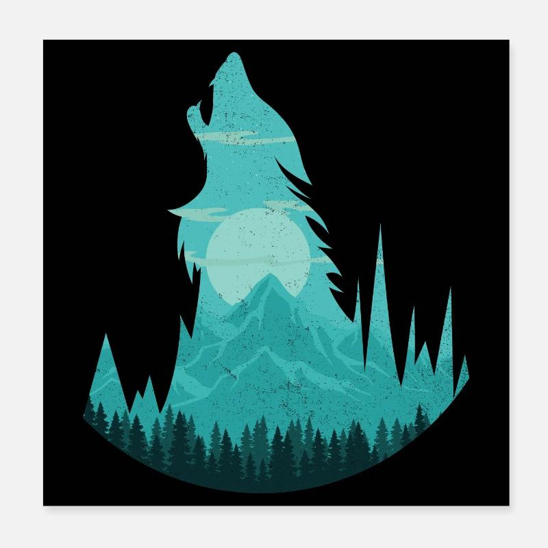 Howling wolf at full moon | Pack moon gift - Poster 8" x 8" (20x20 cm) - white