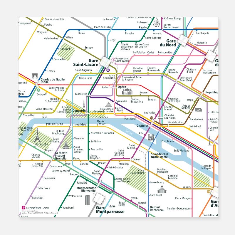 Paris Map Square Poster 20 x 20 cm