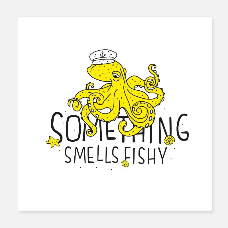 Squid. Octopus. Mer. Poissons. Capitaine. Poster 20 x 20 cm