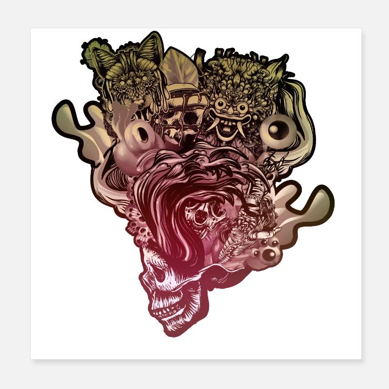 Kopf geblasener Schädel Poster 20x20 cm