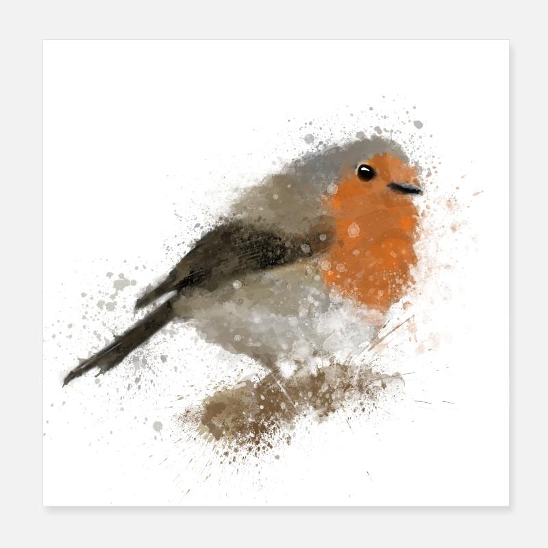 Aquarelle Robin Dans La Neige Poster 20 x 20 cm