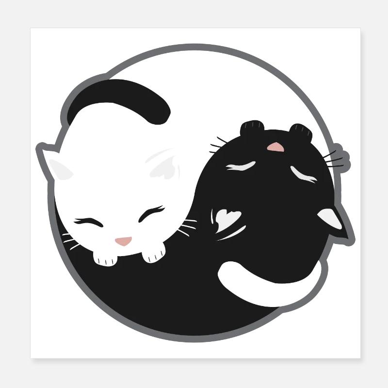 Cat - Yin Yang Cats Black and White Gift Poster 8" x 8" (20x20 cm)