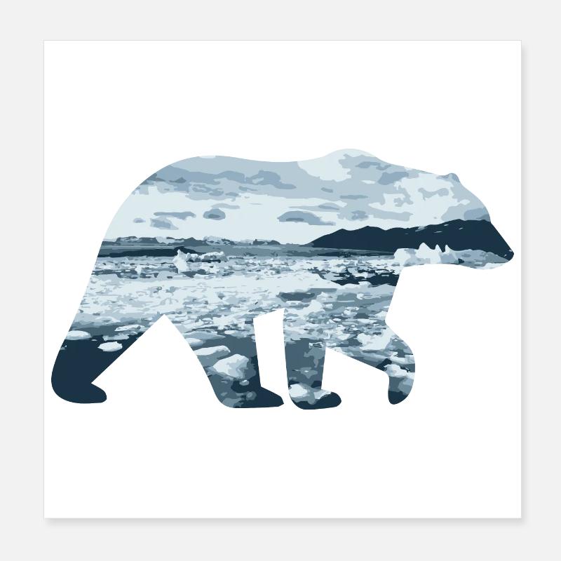 Double exposition Animaux - Ours polaire - Cadeau - Poster 20 x 20 cm - blanc