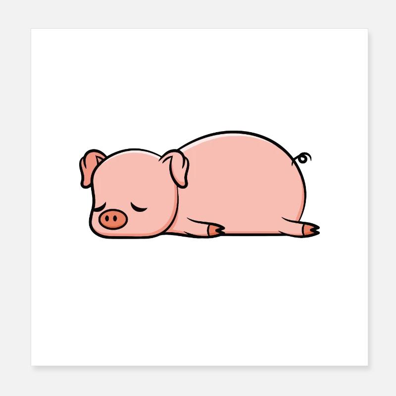 Cute Pig - Tired Sleeping Animal Gift Poster 8" x 8" (20x20 cm)