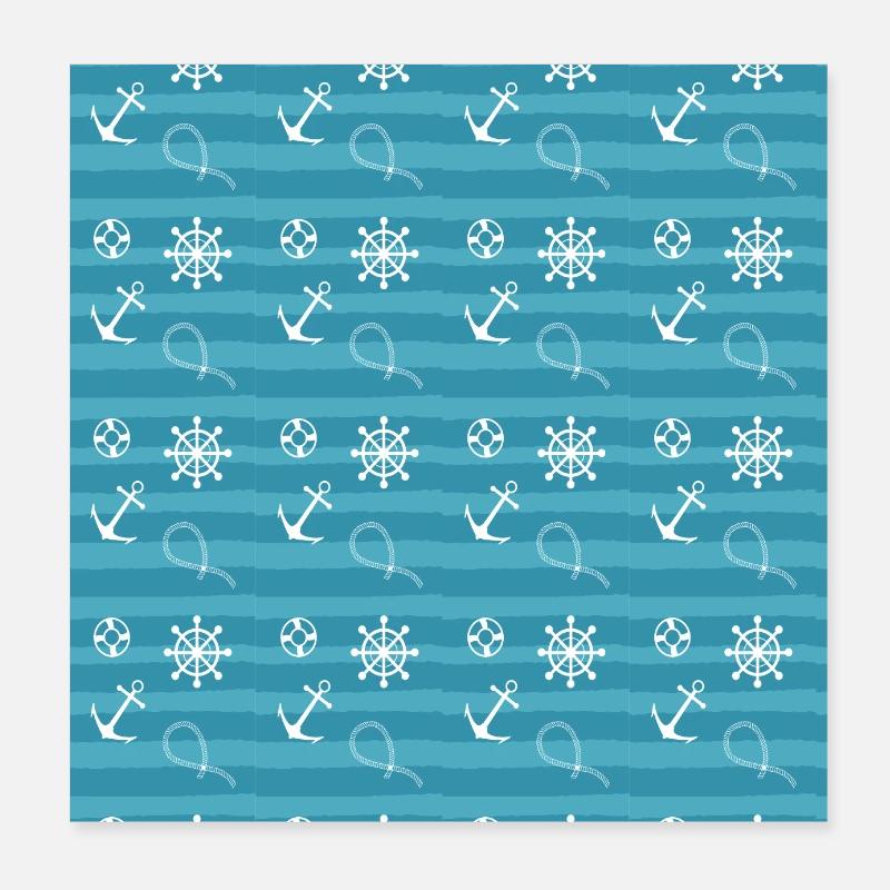 Anchor Steering Wheel Lifebuoy Mariners Pattern Poster 8" x 8" (20x20 cm)