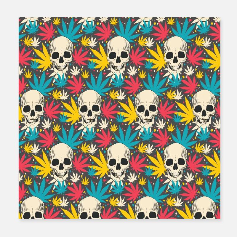 Skull skull cannabis grass colorful pattern Poster 8" x 8" (20x20 cm)