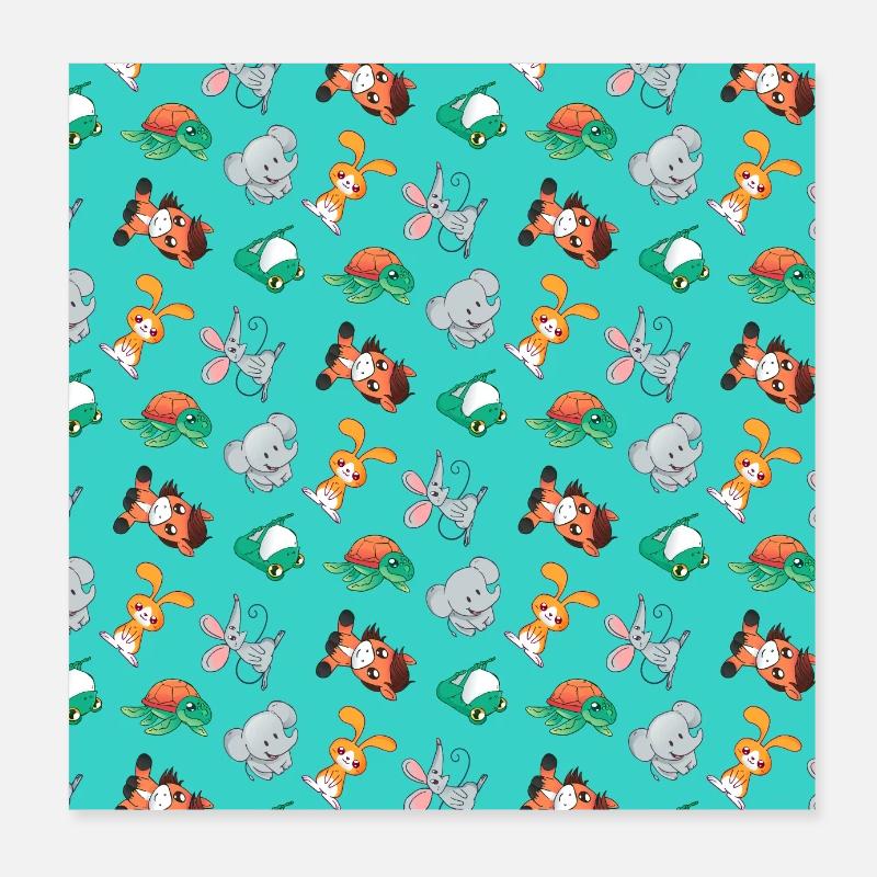Animaux mignons pour enfants, modèle de cheval éléphant bunny - Poster 20 x 20 cm - blanc