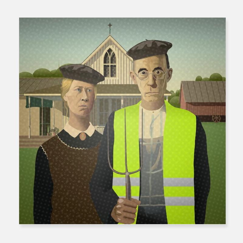 American Gothic in gelber Weste Poster 20x20 cm