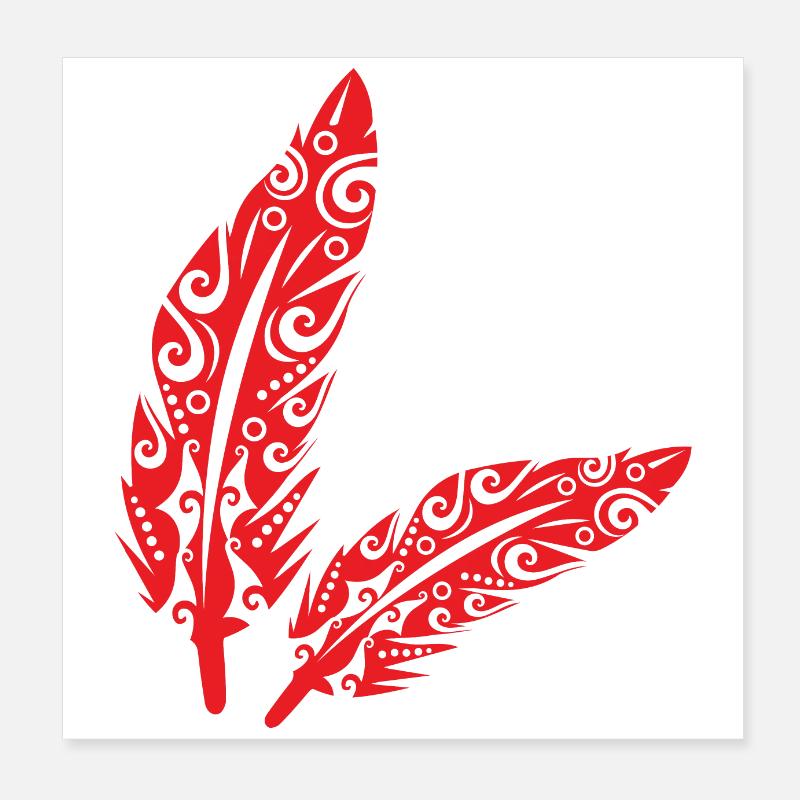 Maori Feder Federn Rot - Geschenkidee Poster 20x20 cm