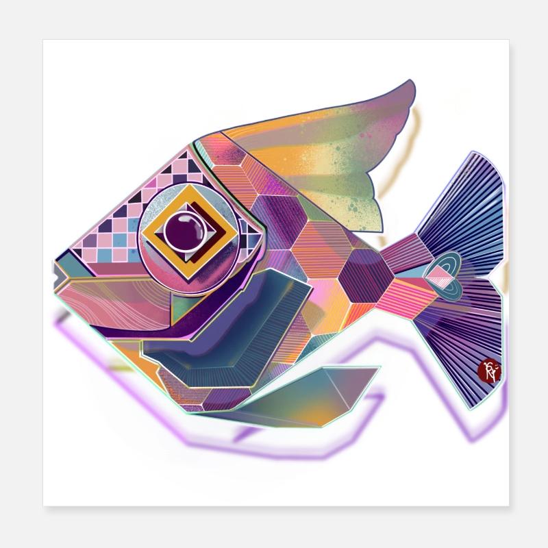 diamond fish - Poster 8" x 8" (20x20 cm) - white