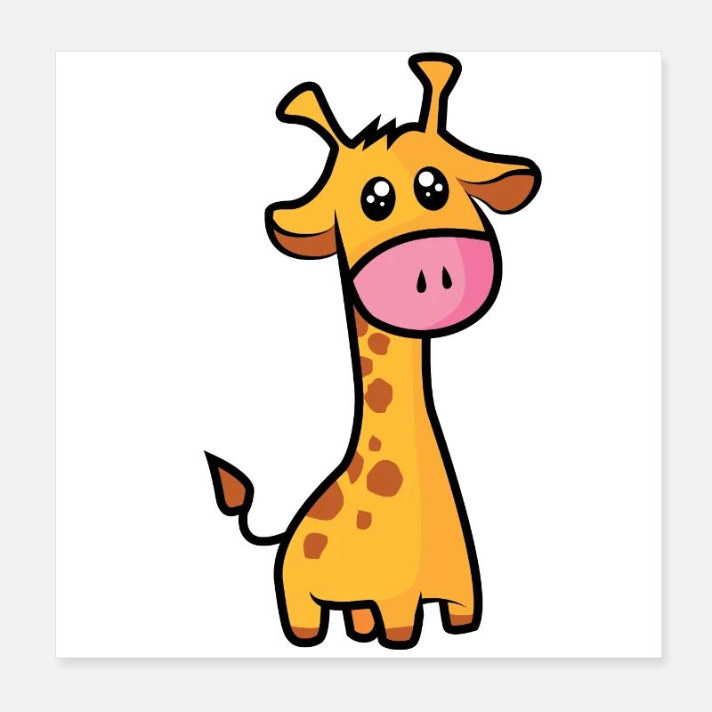 Giraffe süß gezeichnet in Comicart. Geschenk Poster 20x20 cm