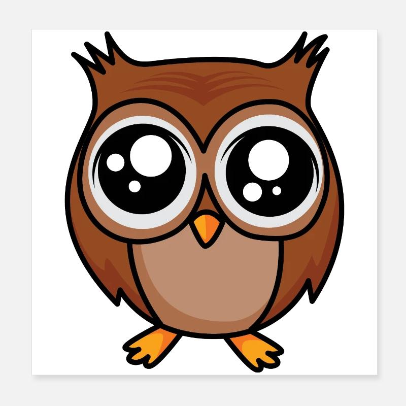 Süße Eule mit GROßEN Augen - Poster 20x20 cm - Weiß