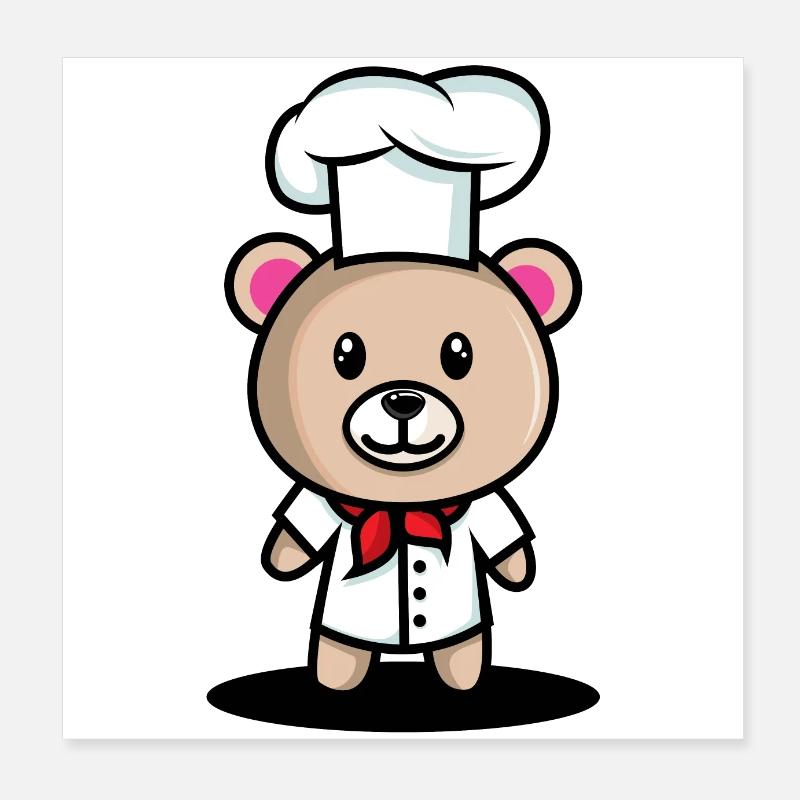 Sweet bear dressed as a cook super gift Kinde Poster 8" x 8" (20x20 cm)