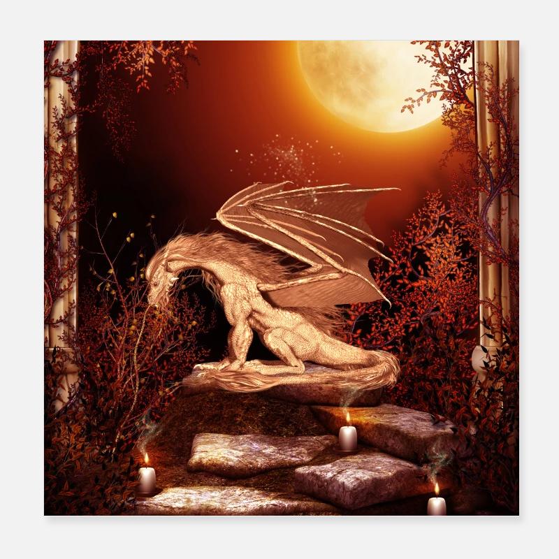Wundervoller Drache nachts Poster 20x20 cm