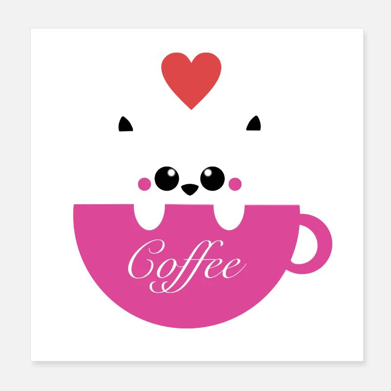 Chat aime le café Poster 20 x 20 cm
